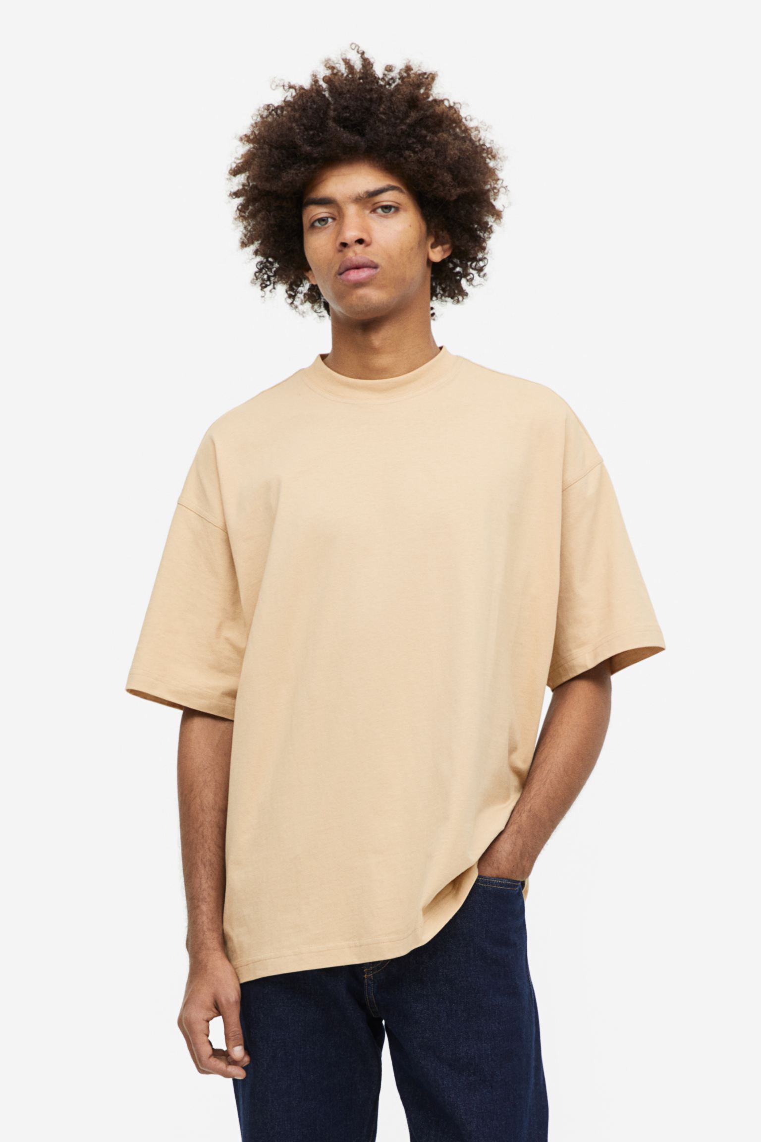Beige Solid Oversized T-shirt for Men - Hawkz Lifestyle